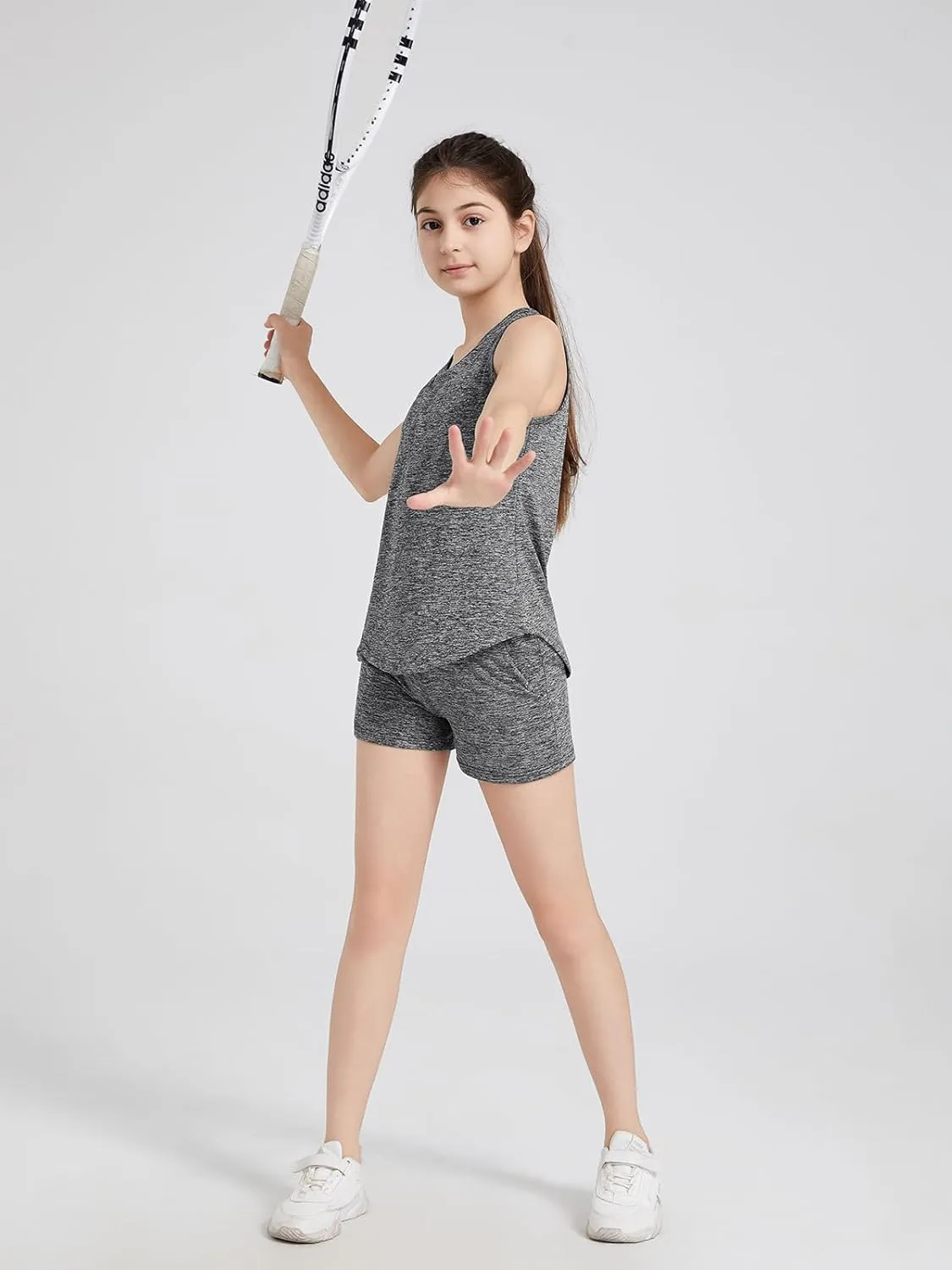 4 Pack Girls Athletic Shorts Dry-Fit Basketball Shorts with Pockets,Girls Running Shorts for Kids Gym Soccer