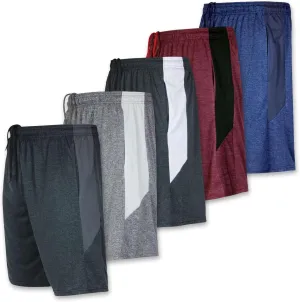 5 Pack Men's Active Quick Dry Fit Shorts - Athletic Running Gym Workout Casual Shorts with Pockets Bulk