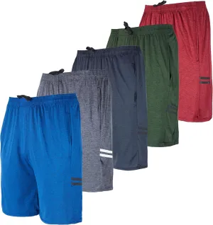5 Pack Men's Active Quick Dry Fit Shorts - Athletic Running Gym Workout Casual Shorts with Pockets Bulk