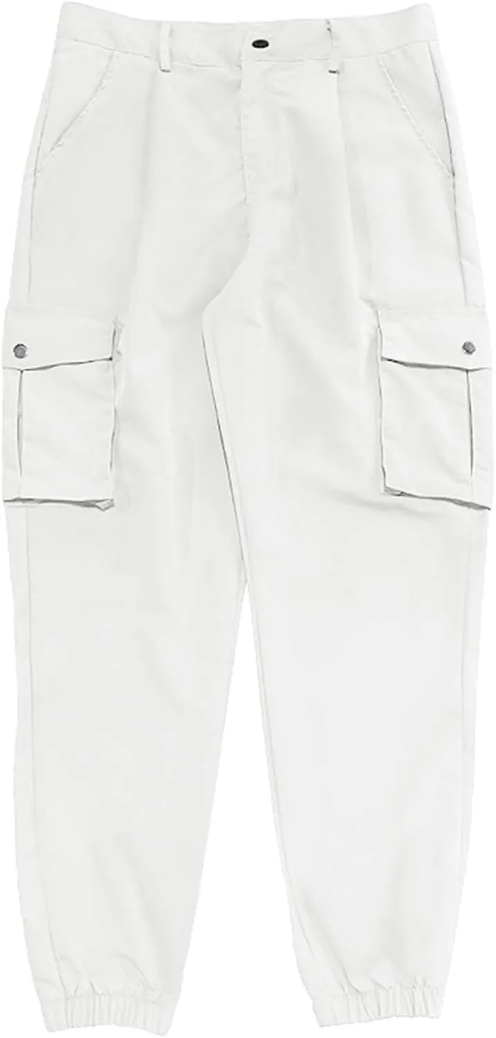 ADHOWBEW Mens Pants Casual Elastic Waist Outdoor Work Cargo Pockets Relaxed Fit Pants