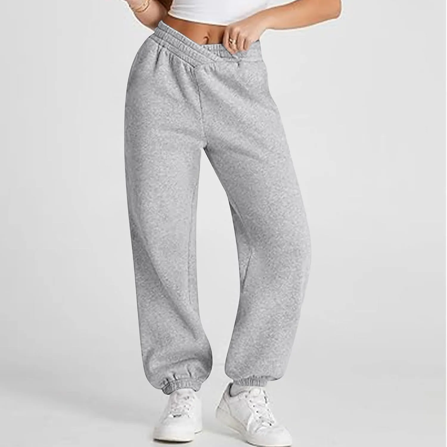 ADHOWBEW Women Sweatpants with Pockets Casual Low Rise Elastic Waisted Comfy Relaxed Fit Workout Joggers