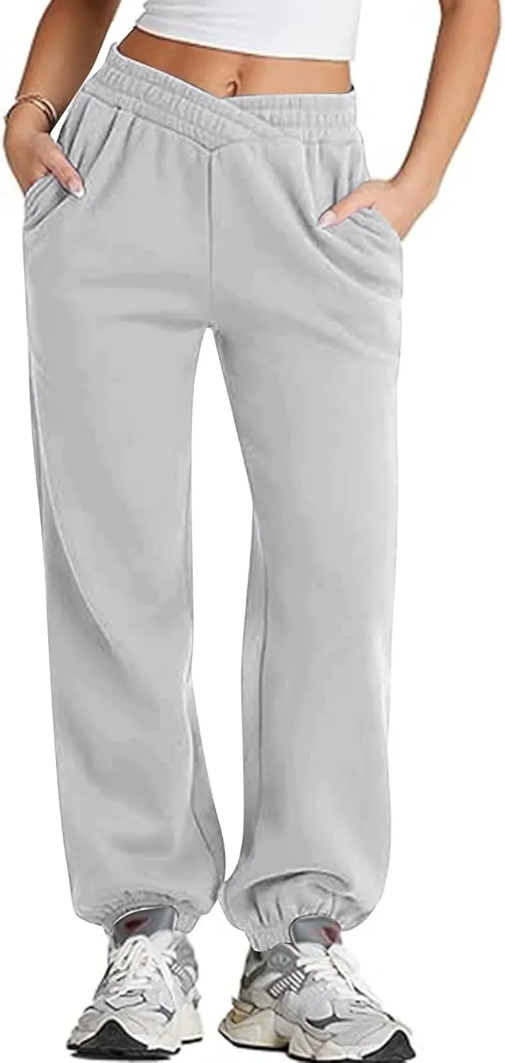 ADHOWBEW Women Sweatpants with Pockets Casual Low Rise Elastic Waisted Comfy Relaxed Fit Workout Joggers