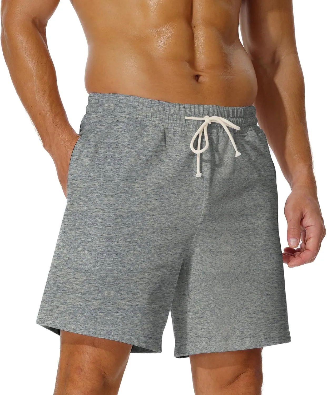 AIMPACT Mens Cotton Shorts 7'' Inseam Sweat Workout Gym Shorts Above Knee Jogger Lounge Casual Shorts with Pockets
