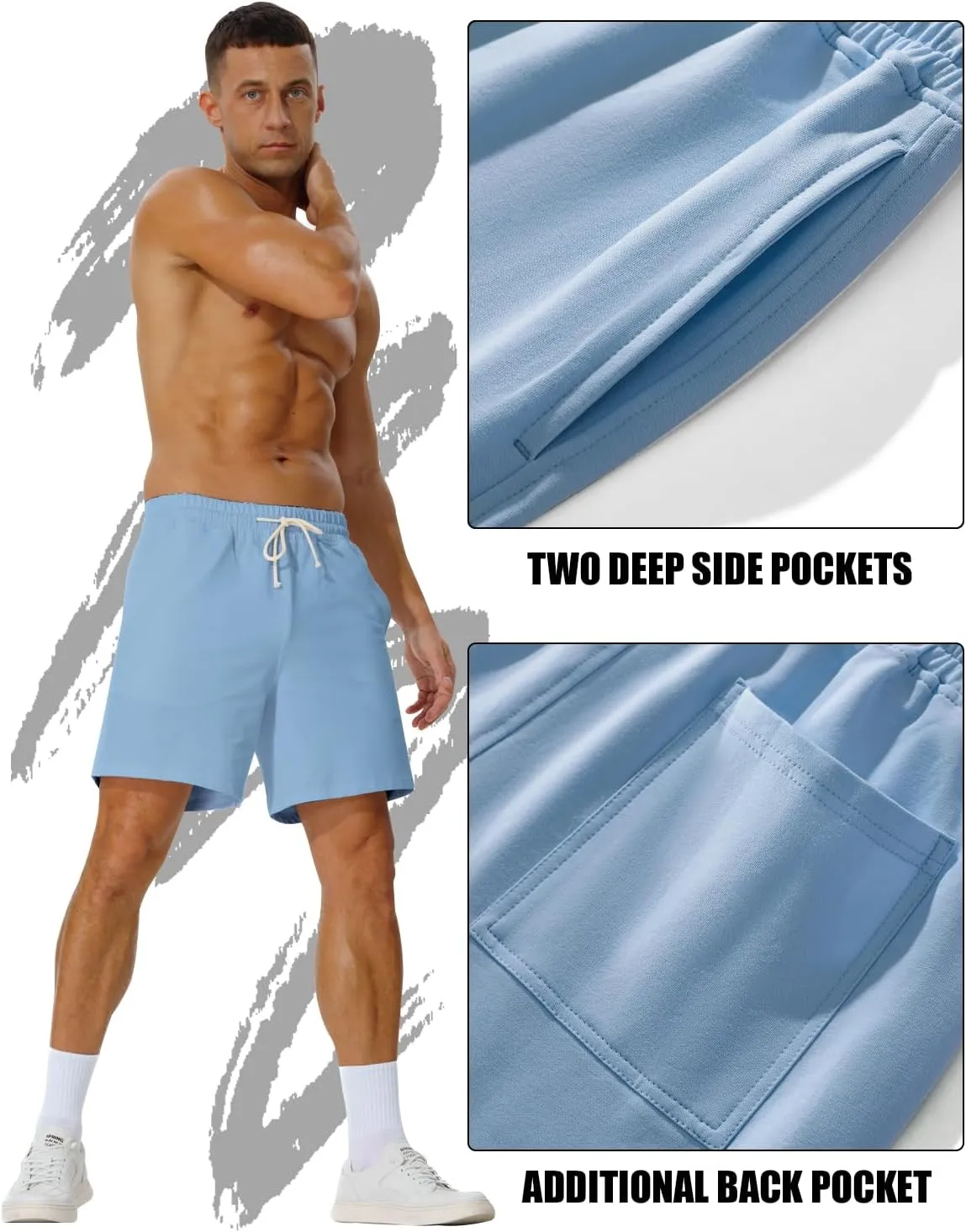 AIMPACT Mens Cotton Shorts 7'' Inseam Sweat Workout Gym Shorts Above Knee Jogger Lounge Casual Shorts with Pockets