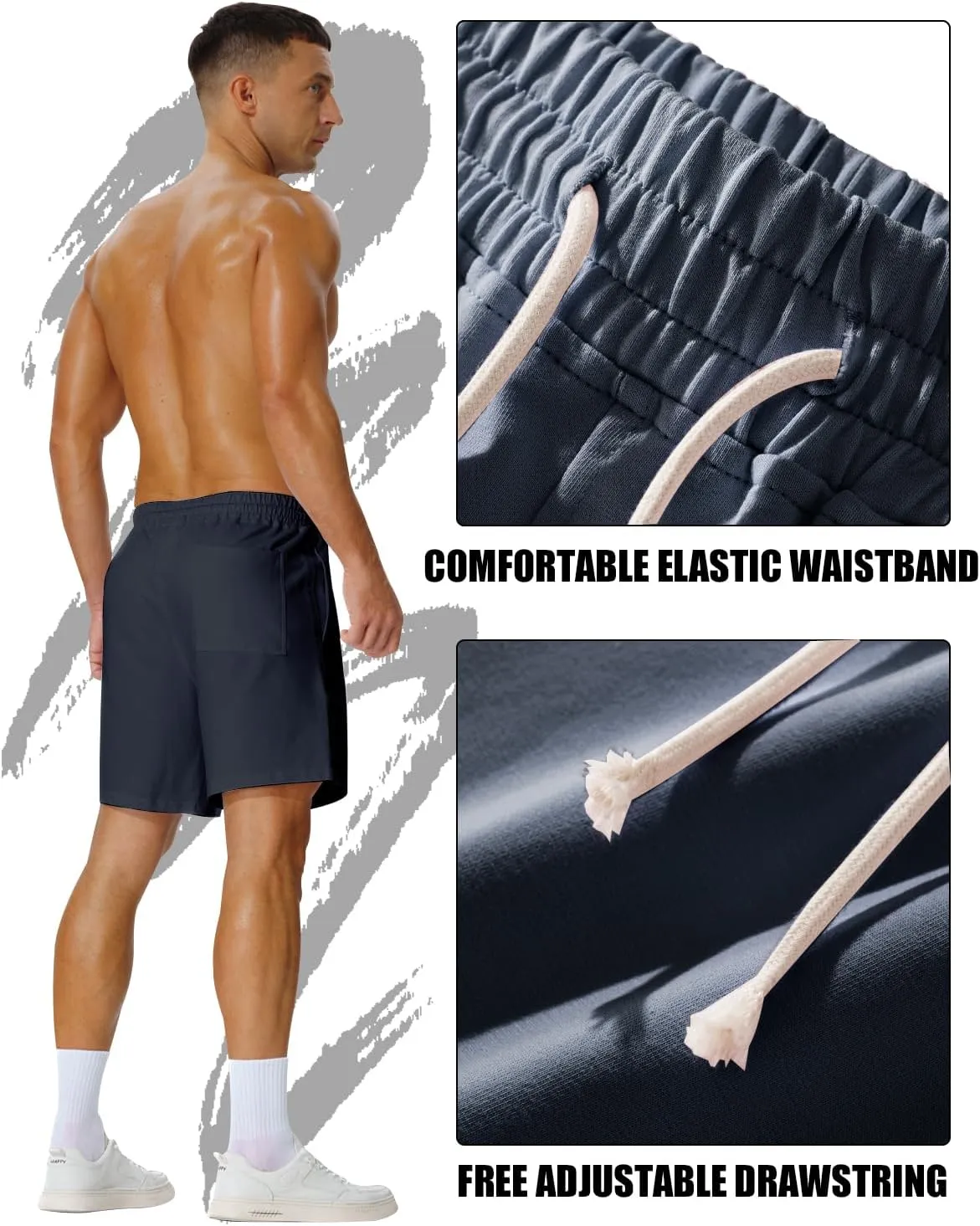 AIMPACT Mens Cotton Shorts 7'' Inseam Sweat Workout Gym Shorts Above Knee Jogger Lounge Casual Shorts with Pockets