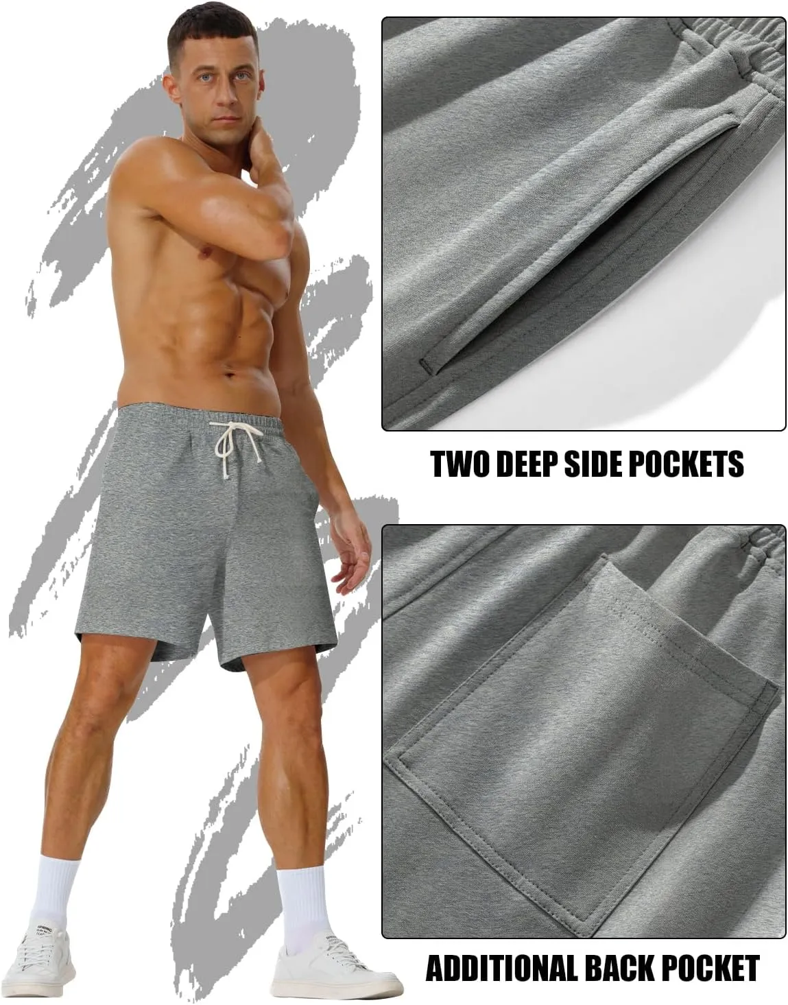 AIMPACT Mens Cotton Shorts 7'' Inseam Sweat Workout Gym Shorts Above Knee Jogger Lounge Casual Shorts with Pockets