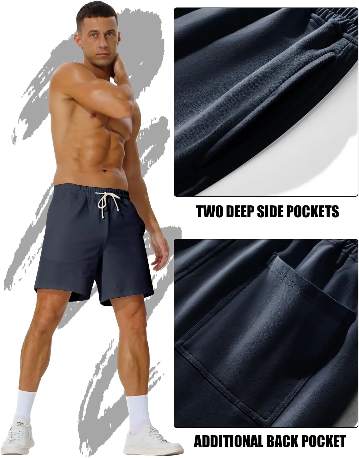 AIMPACT Mens Cotton Shorts 7'' Inseam Sweat Workout Gym Shorts Above Knee Jogger Lounge Casual Shorts with Pockets