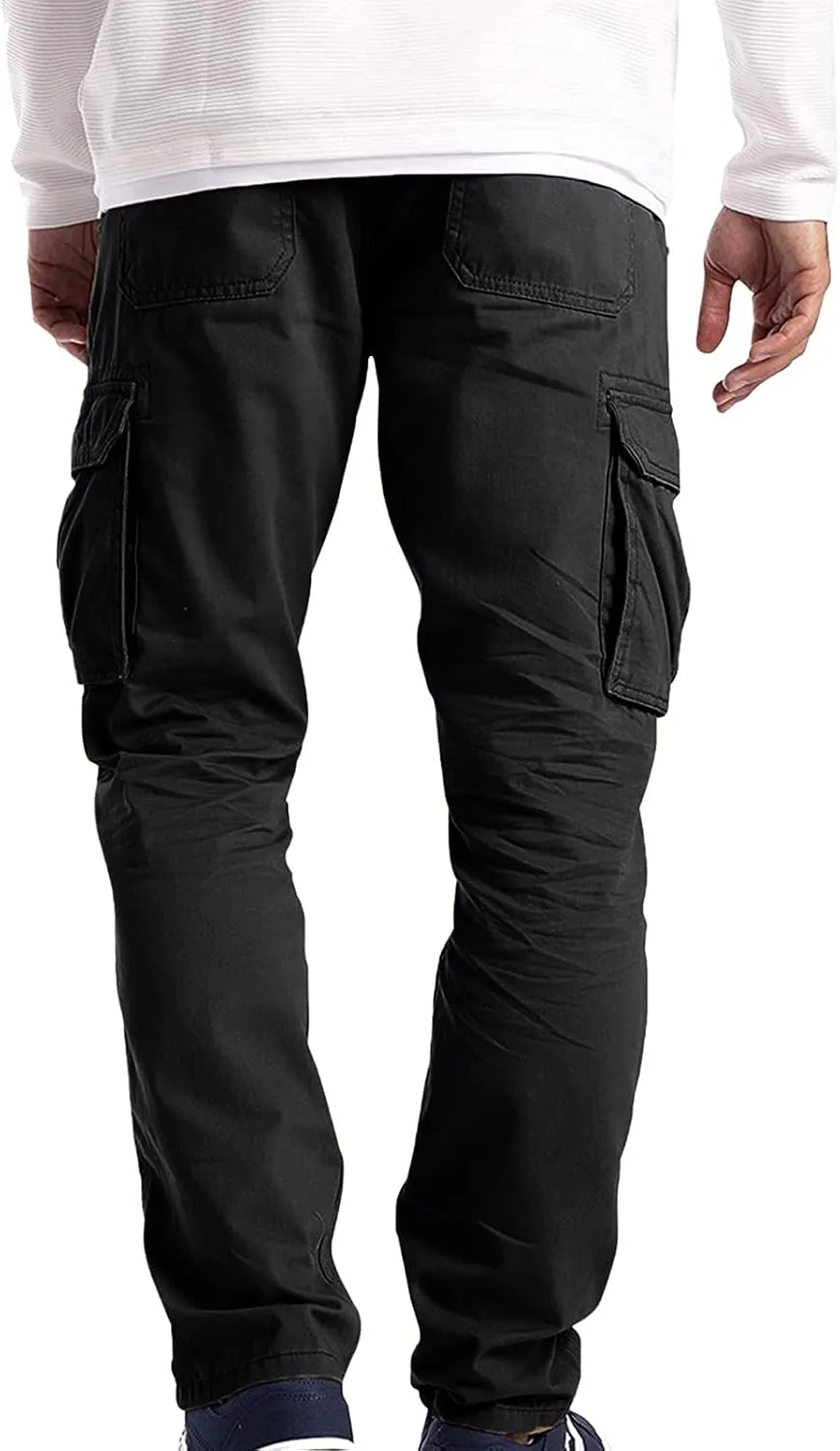 Alalaso Men's Cargo Pants Tapered Workwear Linen Cargo Stretch Twill Cargo Jogger Sweatpants Outdoor Pants