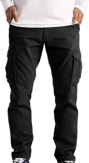 Alalaso Men's Cargo Pants Tapered Workwear Linen Cargo Stretch Twill Cargo Jogger Sweatpants Outdoor Pants