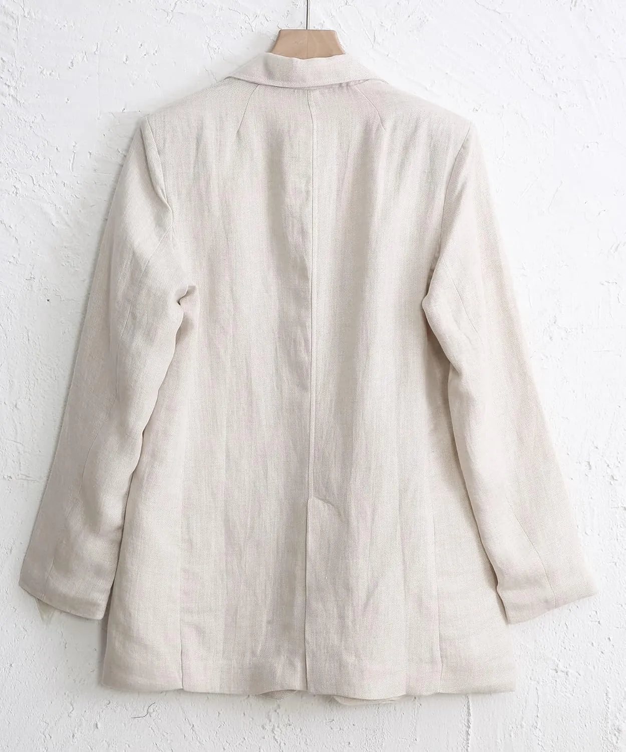 Amazhiyu Womens Linen Blend Notched Buttoned Blazer Jackets Long Sleeve Casual Office Coat