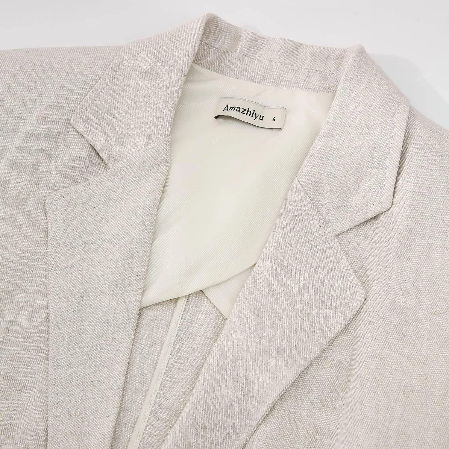 Amazhiyu Womens Linen Blend Notched Buttoned Blazer Jackets Long Sleeve Casual Office Coat