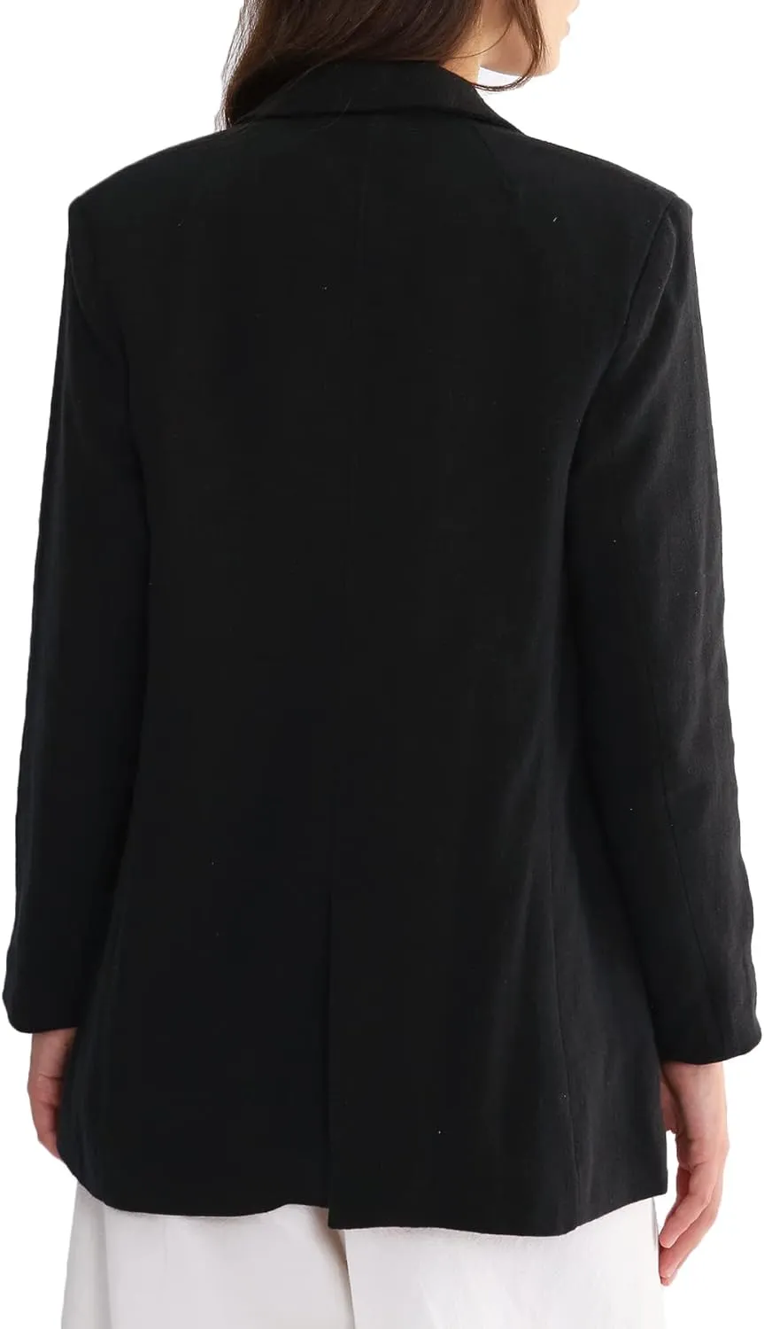 Amazhiyu Womens Ramie Notched Buttoned Blazer Jackets Long Sleeve Casual Office Coat