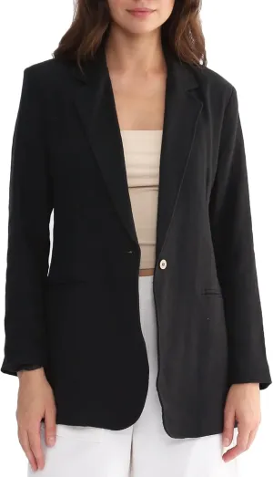 Amazhiyu Womens Ramie Notched Buttoned Blazer Jackets Long Sleeve Casual Office Coat