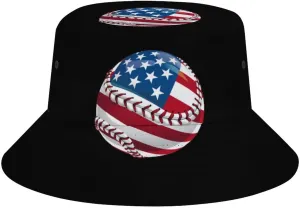 American Flag Baseball Bucket Hat Lightweight Fishing Hat Wide Brim Sun Protection Cap for Men Women