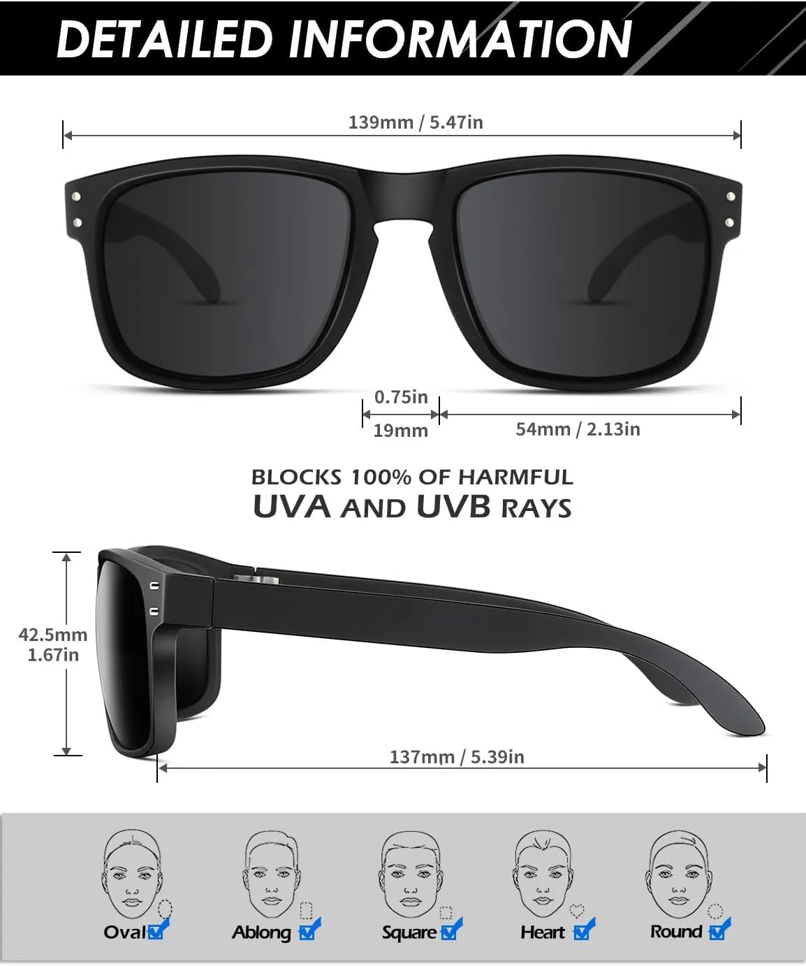 ANYLUV Mens Sunglasses Polarized, Retro Sunglasses for Men Women Square Style UV400 Protection for Driving