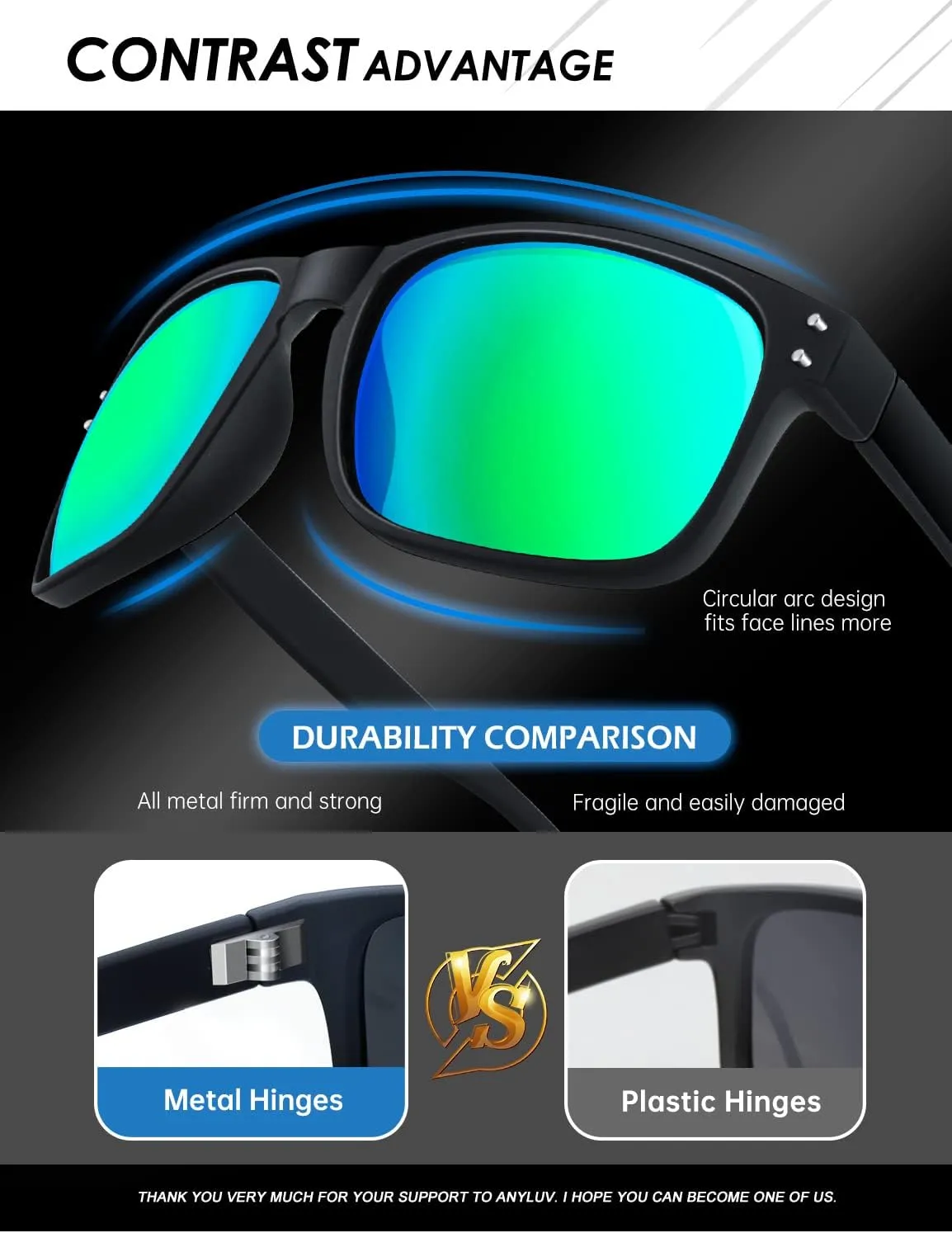 ANYLUV Mens Sunglasses Polarized, Retro Sunglasses for Men Women Square Style UV400 Protection for Driving