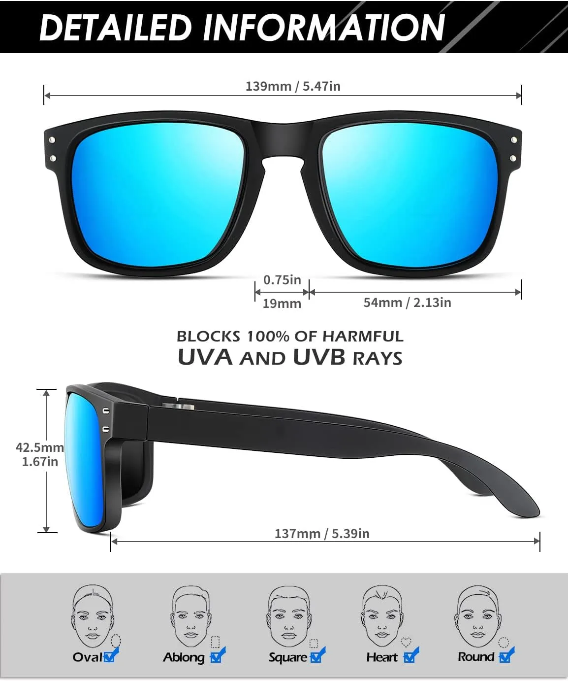 ANYLUV Mens Sunglasses Polarized, Retro Sunglasses for Men Women Square Style UV400 Protection for Driving