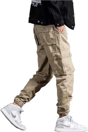 Astellarie Mens Casual Tactical Cargo Pants Slim Fit Multi-Pockets Drawstring Jogger Pants
