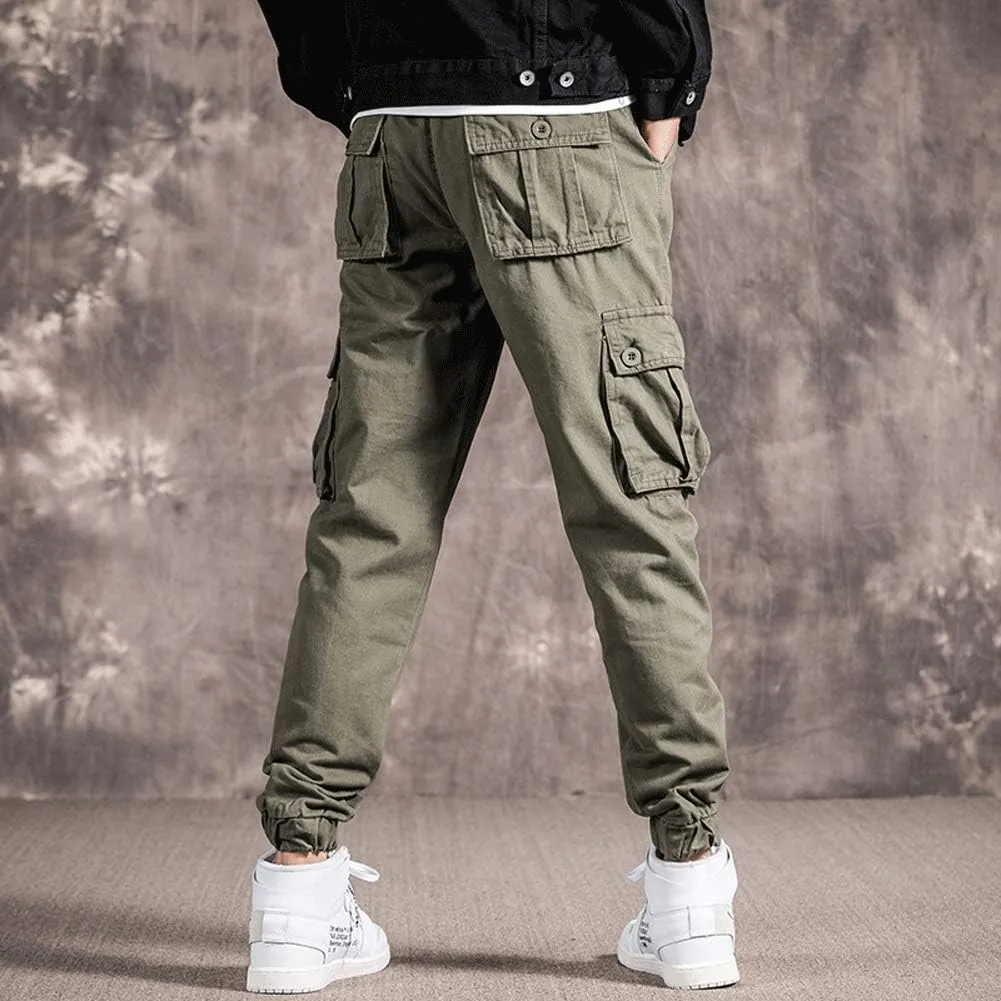 Astellarie Mens Casual Tactical Cargo Pants Slim Fit Multi-Pockets Drawstring Jogger Pants