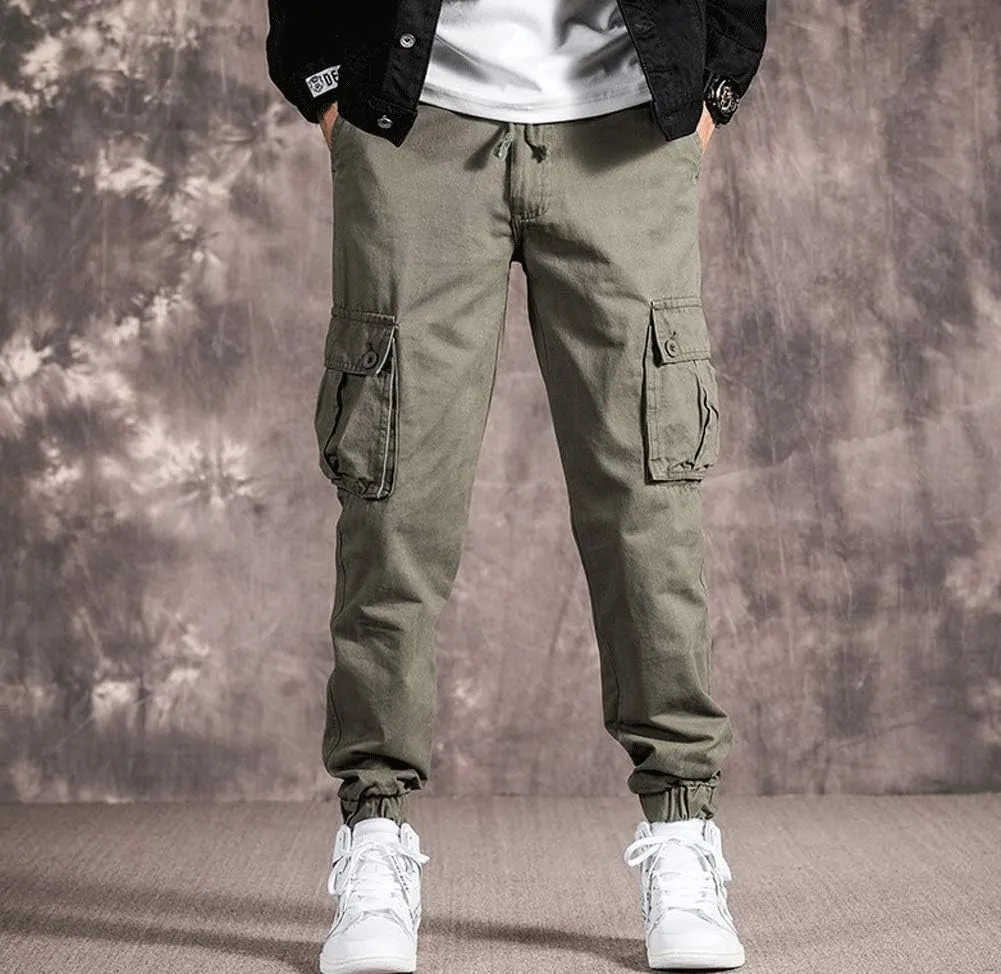 Astellarie Mens Casual Tactical Cargo Pants Slim Fit Multi-Pockets Drawstring Jogger Pants