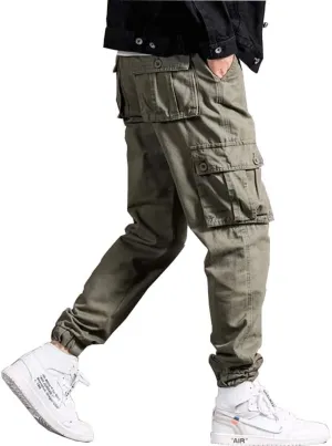 Astellarie Mens Casual Tactical Cargo Pants Slim Fit Multi-Pockets Drawstring Jogger Pants
