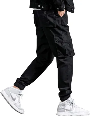 Astellarie Mens Casual Tactical Cargo Pants Slim Fit Multi-Pockets Drawstring Jogger Pants