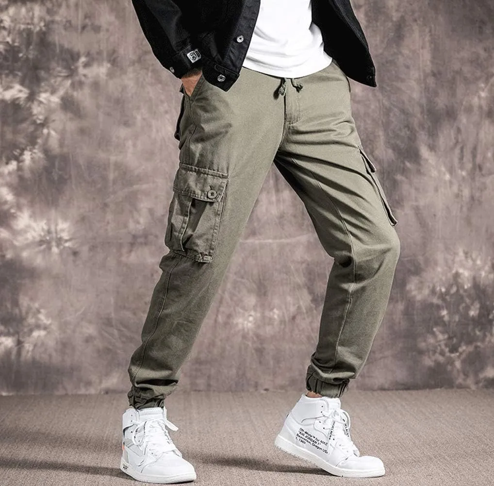 Astellarie Mens Casual Tactical Cargo Pants Slim Fit Multi-Pockets Drawstring Jogger Pants