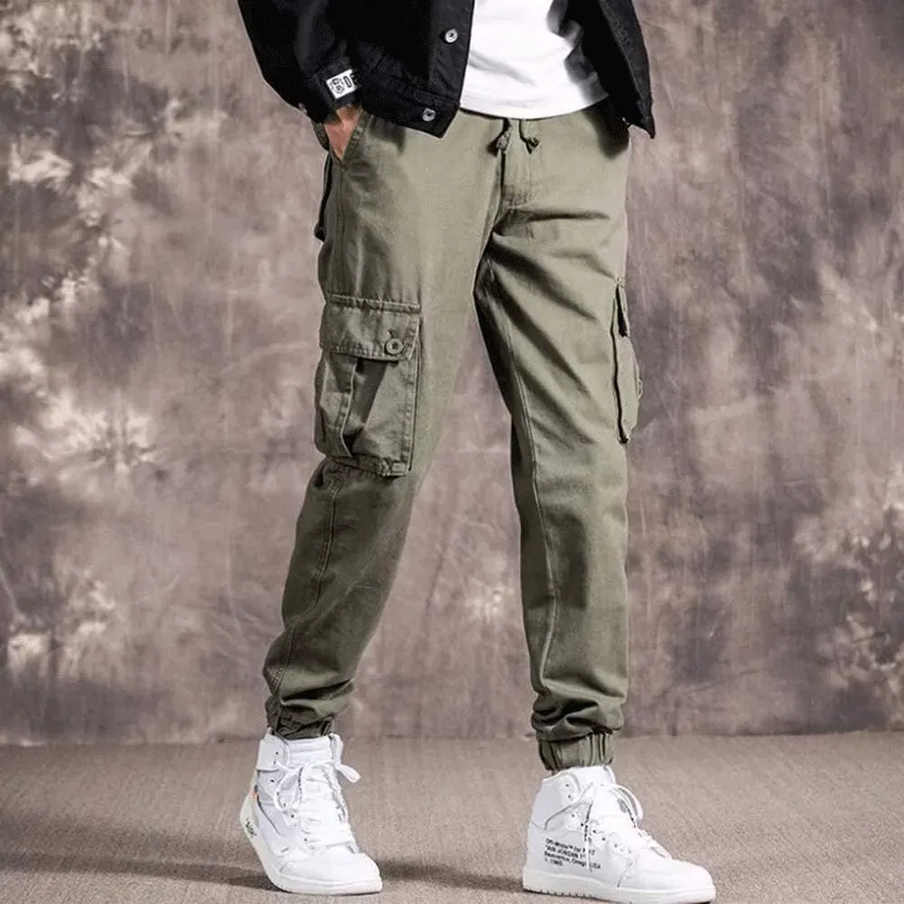 Astellarie Mens Casual Tactical Cargo Pants Slim Fit Multi-Pockets Drawstring Jogger Pants