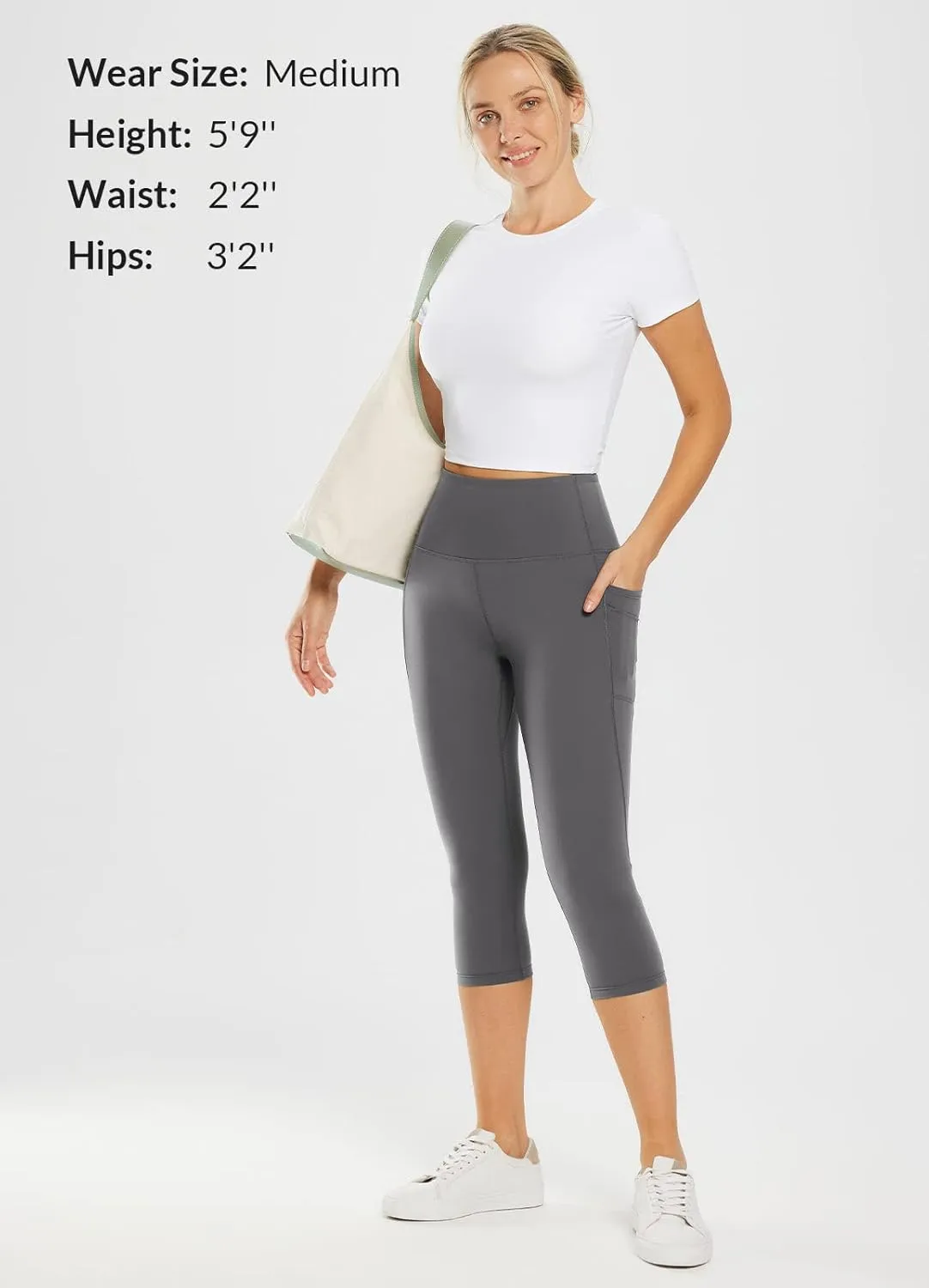 baleaf Nuleaf Women's Stretch Capri Leggings with Pockets High Waisted Brushed Yoga Workout Athletic Tummy Control Capris 19"