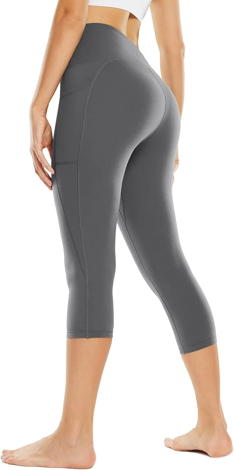baleaf Nuleaf Women's Stretch Capri Leggings with Pockets High Waisted Brushed Yoga Workout Athletic Tummy Control Capris 19"