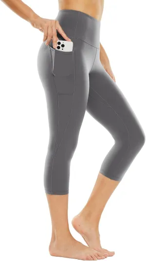 baleaf Nuleaf Women's Stretch Capri Leggings with Pockets High Waisted Brushed Yoga Workout Athletic Tummy Control Capris 19"