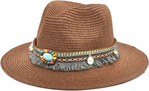Beach Sun Hats for Women Women Fashion Large Wide Brim Visor Hat Panama Fedora Foldable Packable Straw Beach Hat