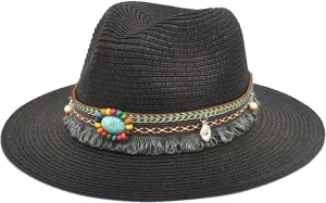 Beach Sun Hats for Women Women Fashion Large Wide Brim Visor Hat Panama Fedora Foldable Packable Straw Beach Hat