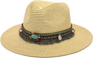 Beach Sun Hats for Women Women Fashion Large Wide Brim Visor Hat Panama Fedora Foldable Packable Straw Beach Hat