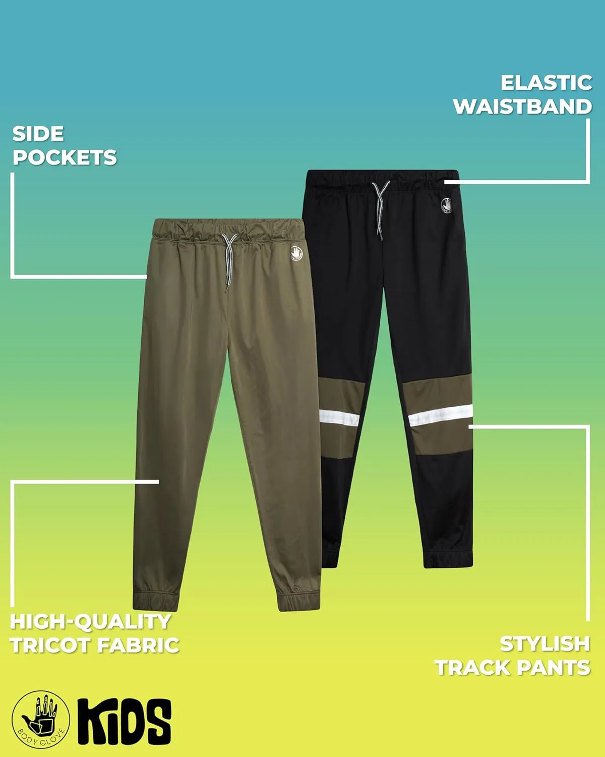 Body Glove Boys’ Sweatpants – 2 Pack Basic Active Tricot Joggers - Performance Jogger Pants for Boys (8-18)