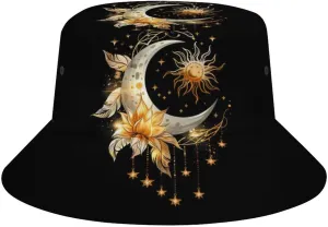Boho Sun And Moon Bucket Hat Lightweight Fishing Hat Wide Brim Sun Protection Cap for Men Women