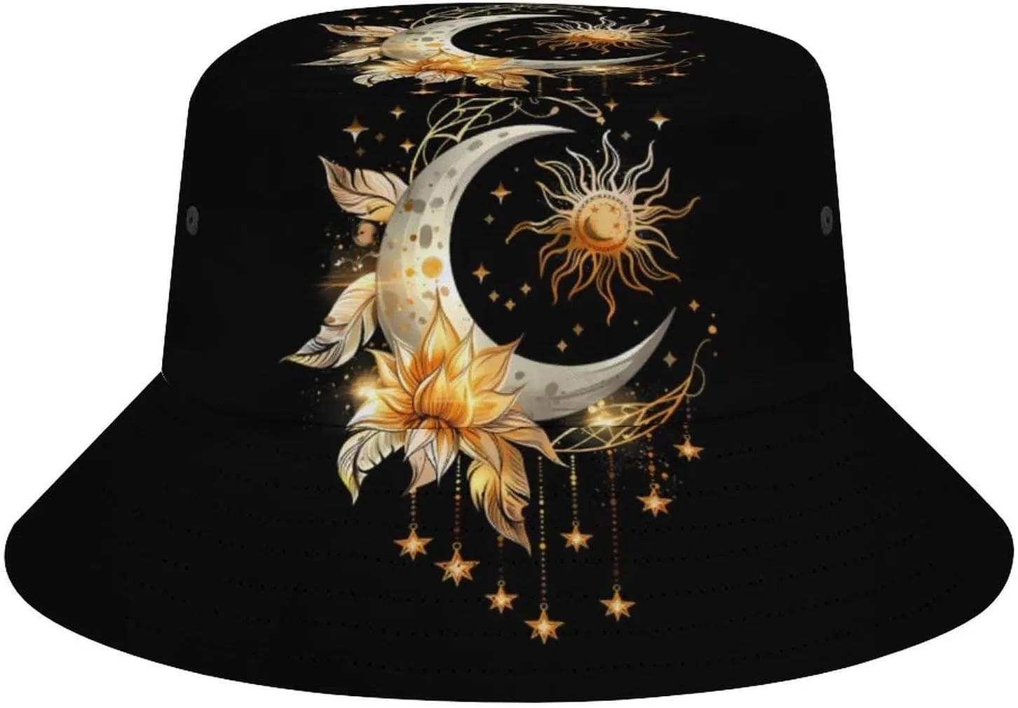 Boho Sun And Moon Bucket Hat Lightweight Fishing Hat Wide Brim Sun Protection Cap for Men Women
