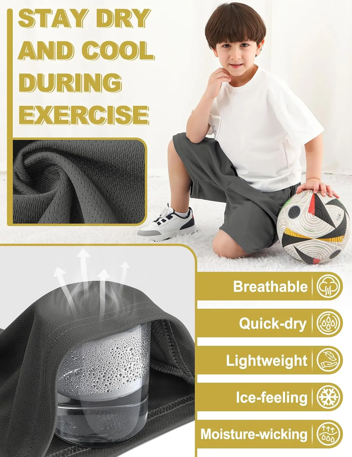 Boys Athletic Shorts Mesh Basketball Soccer Shorts Breathable Quick Dry Running Gym Activewear for Kids Youth 6-16 Years
