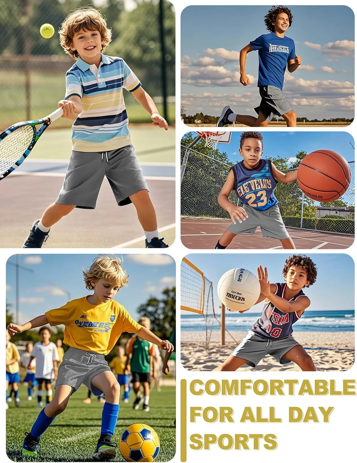 Boys Athletic Shorts Mesh Basketball Soccer Shorts Breathable Quick Dry Running Gym Activewear for Kids Youth 6-16 Years