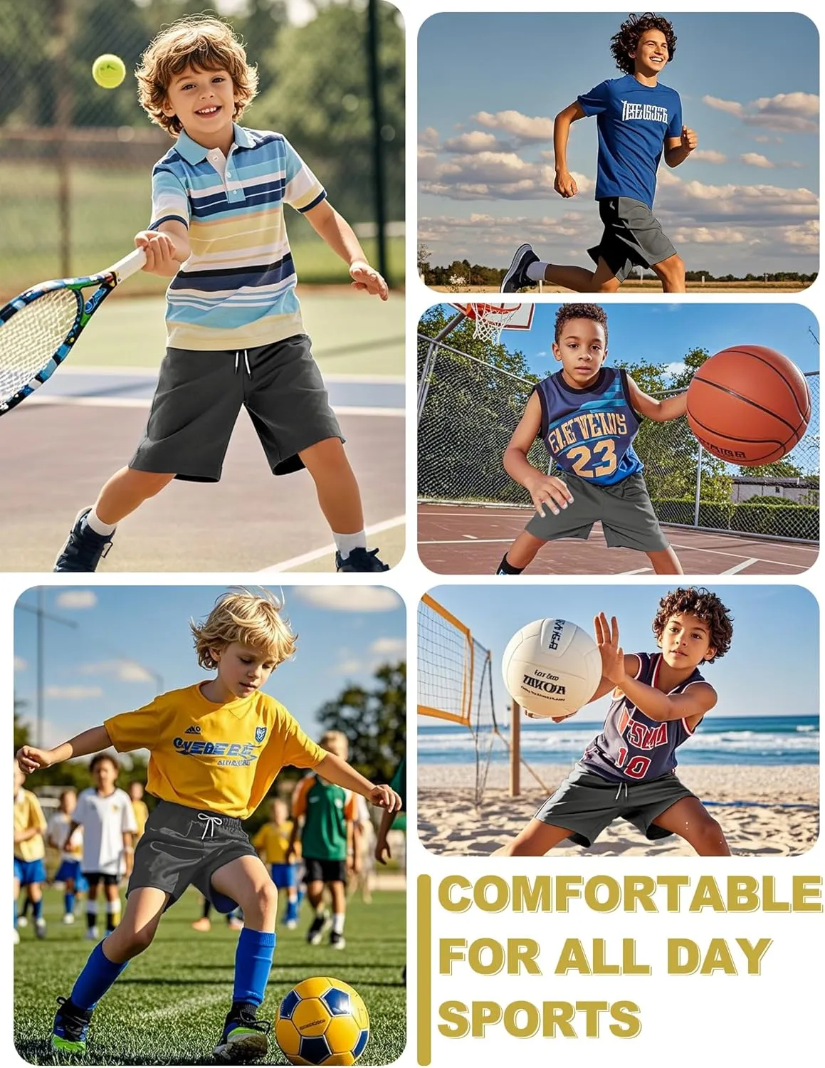 Boys Athletic Shorts Mesh Basketball Soccer Shorts Breathable Quick Dry Running Gym Activewear for Kids Youth 6-16 Years