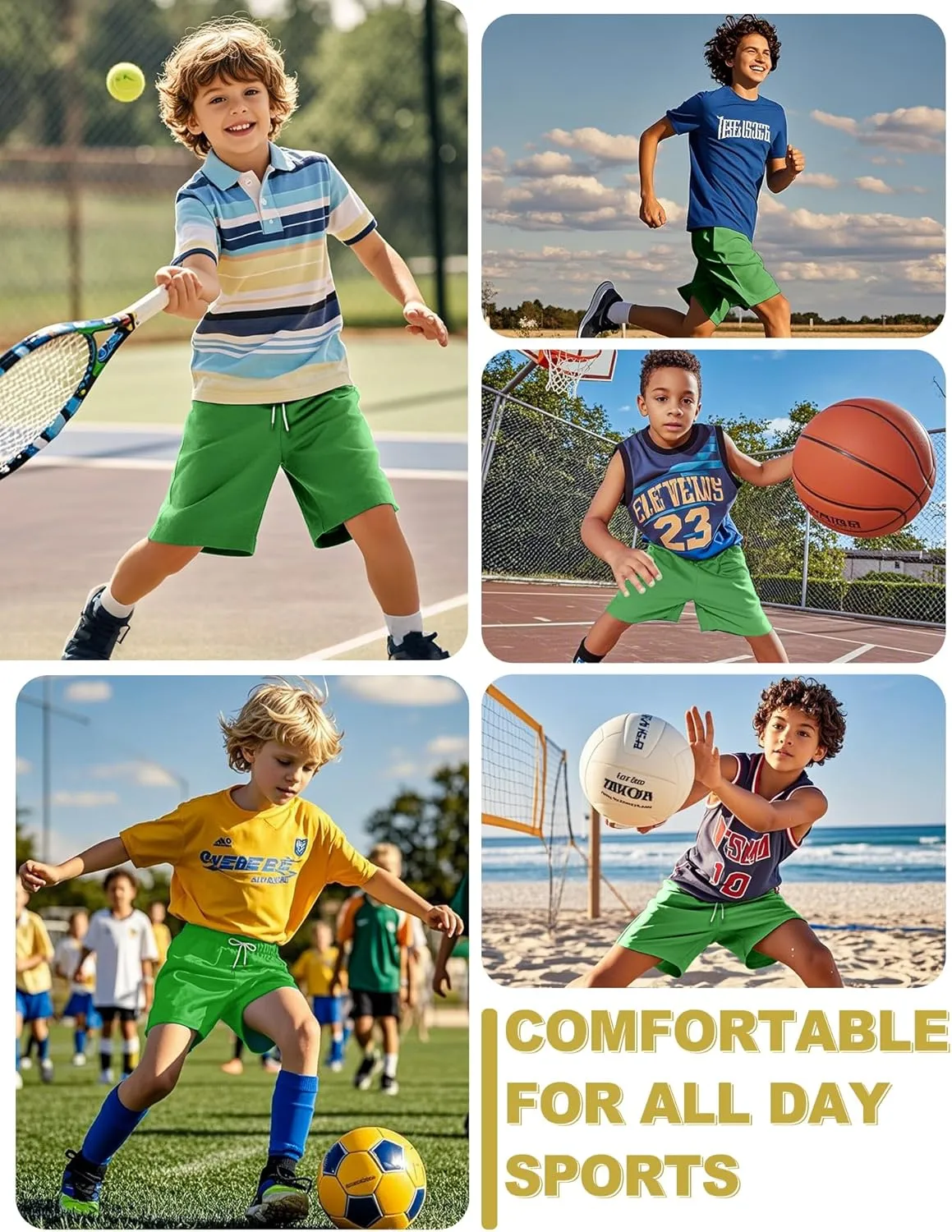 Boys Athletic Shorts Mesh Basketball Soccer Shorts Breathable Quick Dry Running Gym Activewear for Kids Youth 6-16 Years