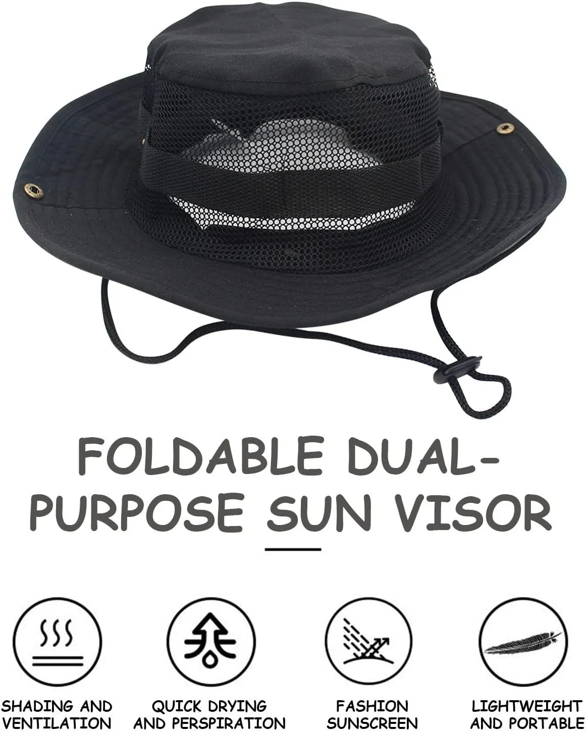Breathable Mesh Safari Boonie Hat Men's Women's Sun Protection Wide Brim Bucket Hat Foldable Travel Outdoor Sun Hat
