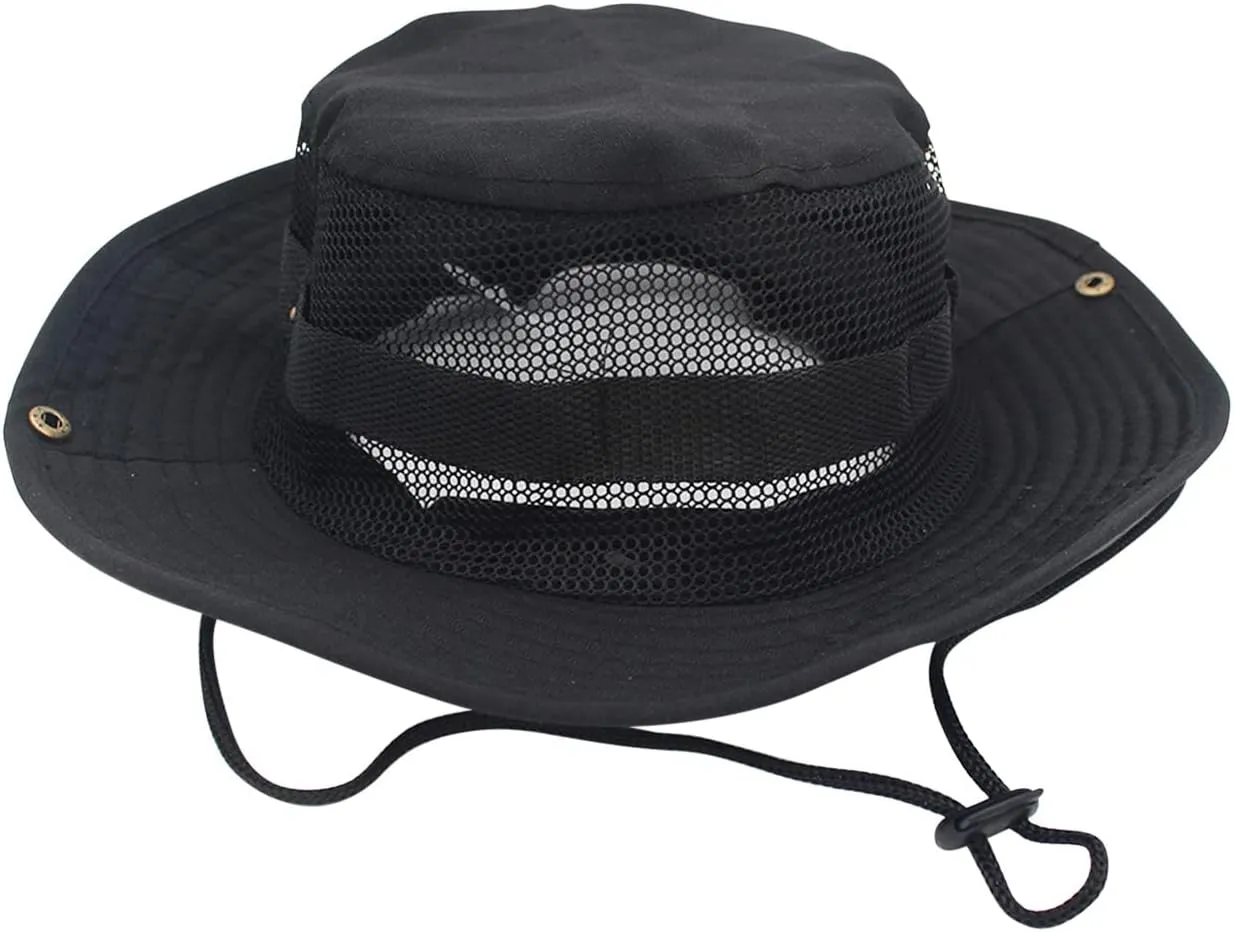 Breathable Mesh Safari Boonie Hat Men's Women's Sun Protection Wide Brim Bucket Hat Foldable Travel Outdoor Sun Hat