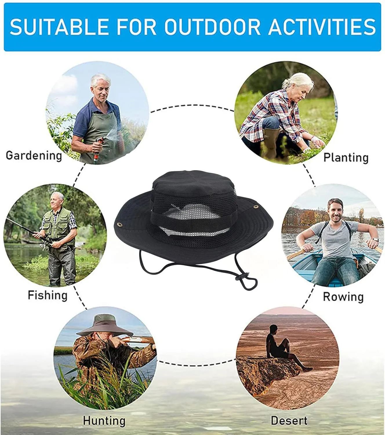 Breathable Mesh Safari Boonie Hat Men's Women's Sun Protection Wide Brim Bucket Hat Foldable Travel Outdoor Sun Hat