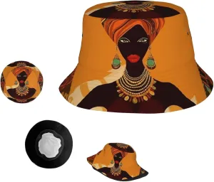 Bucket Hat Wide Brim Sun Hat African Woman_78064302 Fishing Hat Unisex Fishing Cap for Travel Beach