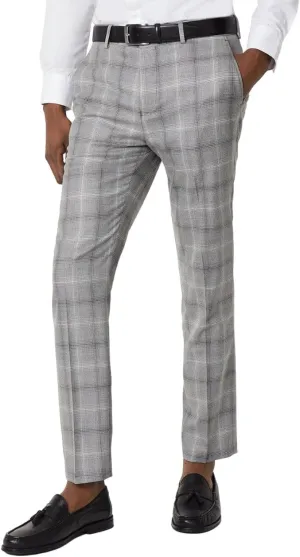 Burton Mens Checked Slim Tailored Suit Trousers (32L) (Gray)