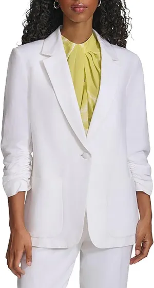 Calvin Klein Women's 3/4 Ruched Sleeve One Button Blazer