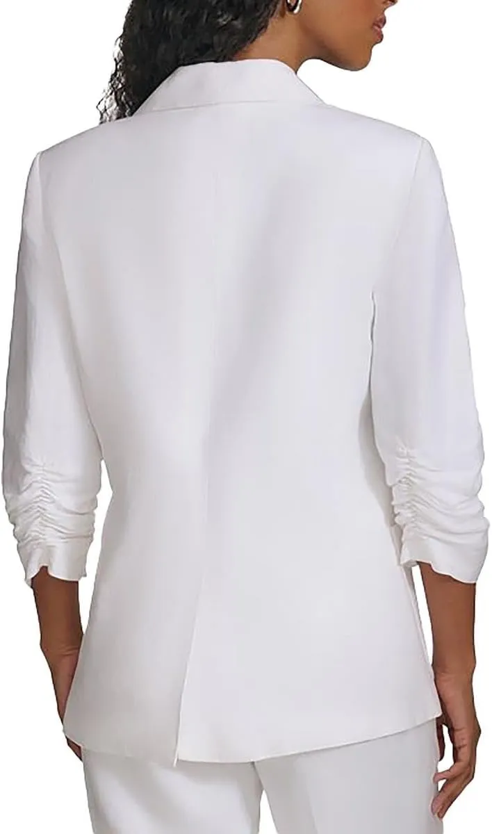 Calvin Klein Women's 3/4 Ruched Sleeve One Button Blazer