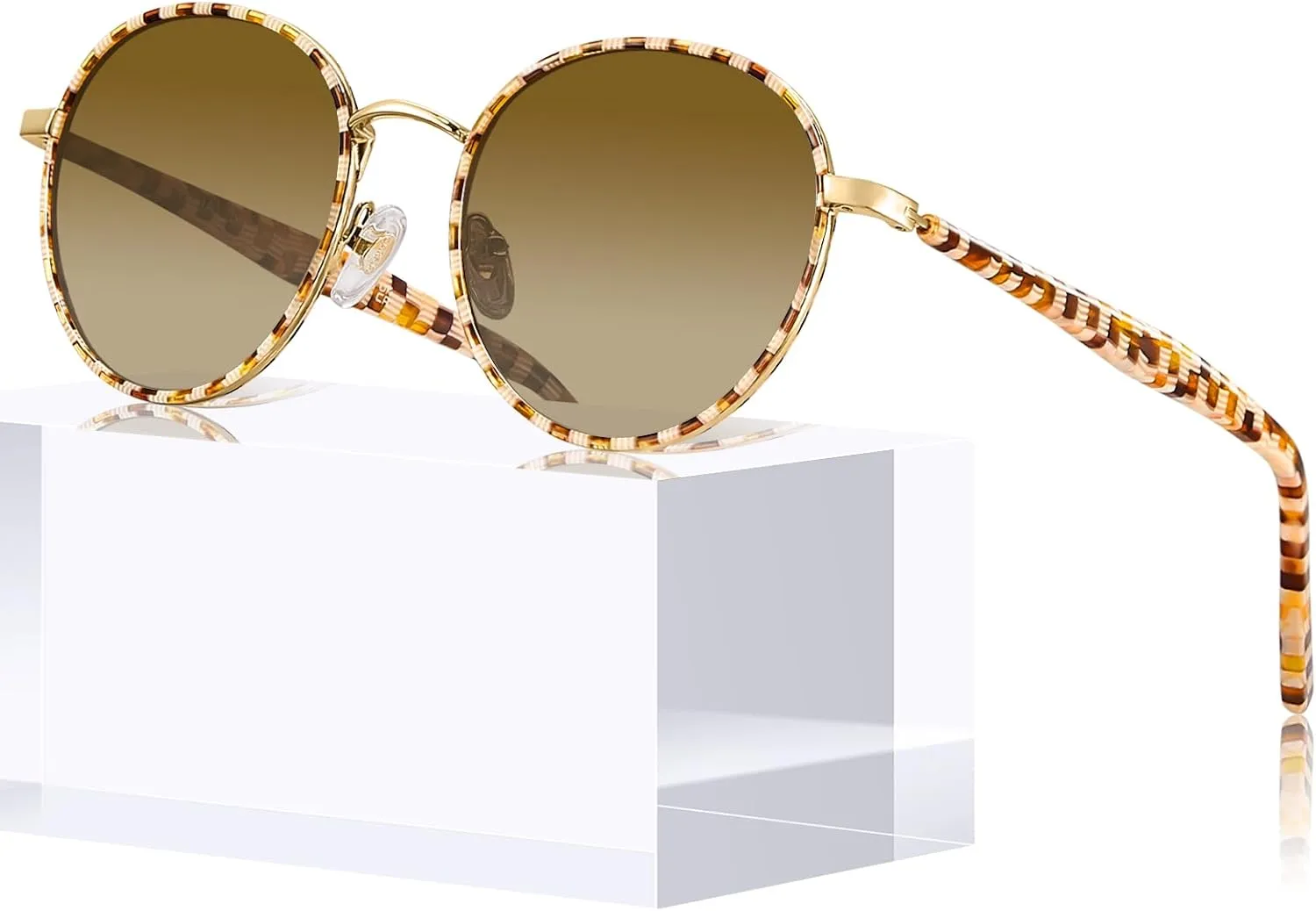 CARFIA Metal Acetate Polarized Sunglasses for Women UV400 Protection, Retro Small Round Anti-Glare Glasses Driving Shades