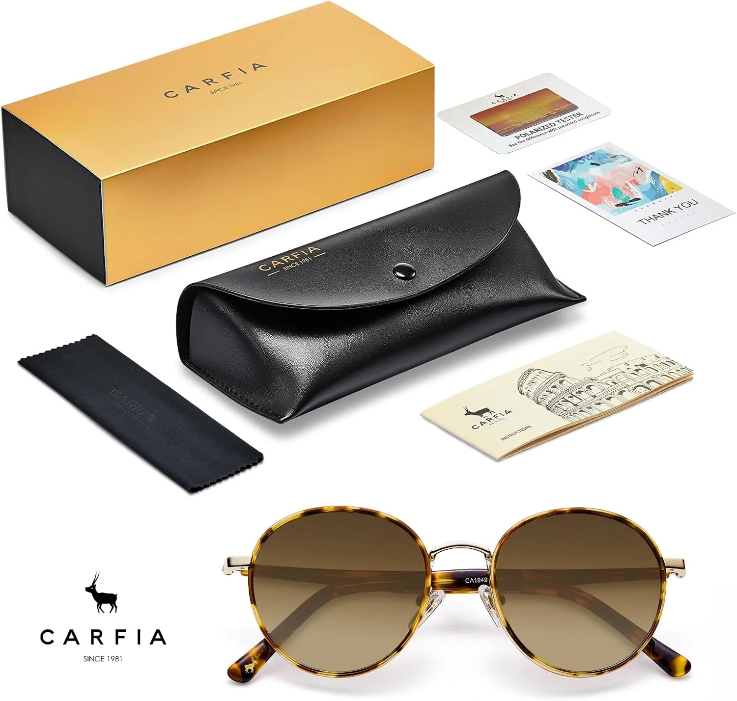 CARFIA Metal Acetate Polarized Sunglasses for Women UV400 Protection, Retro Small Round Anti-Glare Glasses Driving Shades